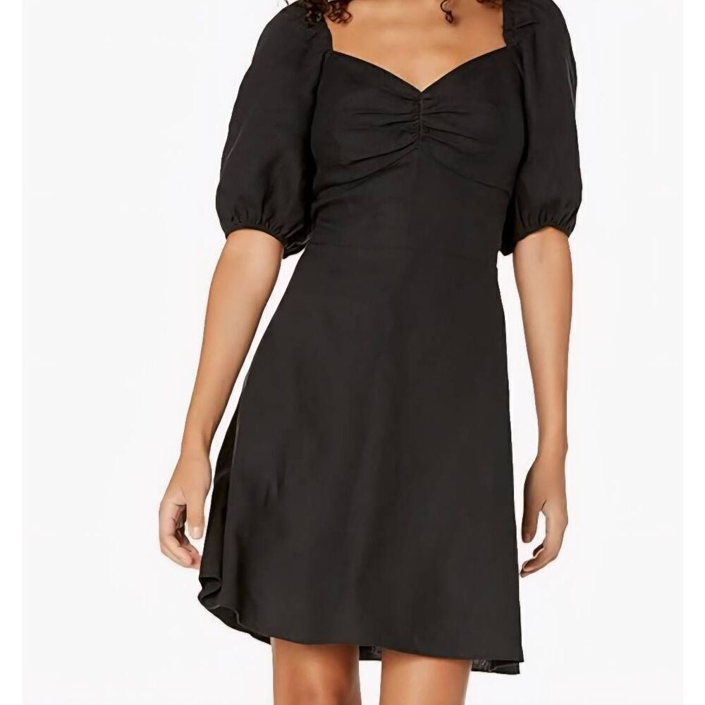 NWT The Drop Dress Women's Small Black Nala Linen Puff Sleeve Mini Boho